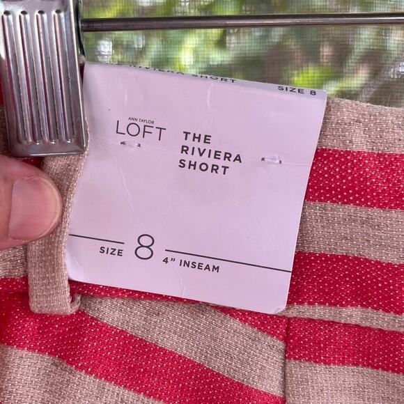 LOFT The Riviera Shorts Khaki And Pink Stripe Linen Blend Size 8. NEW - Picture 6 of 9